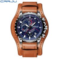 CWP 2021 CRRJU Chronograph Skórzane zegarki męskie Sportowe Luminous Quartz Top Brand Luxury Męski Wojskowy Wielofunkcyjny Zegarek