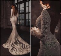 Betra Luxus Mermaid Brautkleider lange Hülse SpitzeAppliques Beadings Backless Bling Bling Brautkleider Kapelle robe de mariée