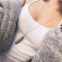 Long necklace Sweater Necklace Feather pendant gold silver color plated Metal O Chain girls gift individuality clothes accessory