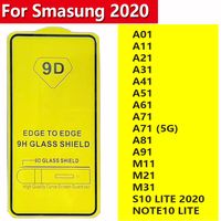 9D Tam Tutkal Kapak temperli cam Telefon Ekran Koruyucu için Samsung Galaxy A01 A11 A21 A31 A41 451 A61 A71 A81 A91 M11 M21 M31