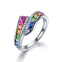 Mode Natuurlijke Ruby en Sapphire Ring Plated 925 Sterling Silver Diamond Rainbow Edelsteen Dames Ring Bruiloft Sieraden Maat 6-10