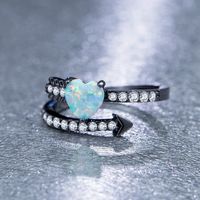 Delicate Black Gold Fill Diamond Fire Opal Arrow Shape Heart-shaped Ring Bridal Princess Wedding Engagement Ring Size 6-10