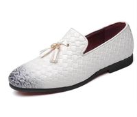 Borlas para hombre zapatos de vestir de cuero tejido Oxford zapatos para hombres holgazanes Italia negro blanco Derby zapatos de boda formal más el tamaño 38-48