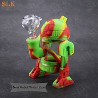 Cute design Robot shape glass water bubbler percolator pipe silicone oil rig 5inch 10 colors silicone smoking herb pipes vs gas mask bong