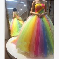 Wedding Dress Rainbow Colorful Tulle Lace Up Bridal Gowns Sh...