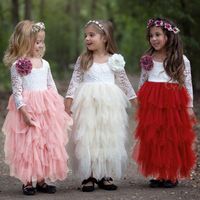 Tutu-Kleid-Spitze-Kind-Mädchen-Blumenkleid-Blumen-Mädchen-Prinzessin Kleider Langarm-Kind-Partei-Kleid Boutique Kinderbekleidung DHW3878