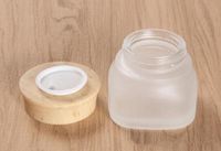 vape 50g 50ml dépoli carré pot de récipient en verre avec des couvercles de grain de bois en plastique dépoli cire pots de crème de verre cosmétique