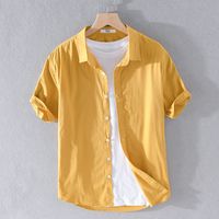 camicia comode camicie gialle uomini solida moda casual nuovo design estiva per la camicia da uomo di marca del cotone degli uomini camiseta overhemd T200622