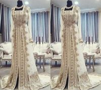 Marokkanische Kaftan Kaftan Abendkleider Dubai Abaya Arabisch Lange Ärmel Erstaunliche Goldstickerei Square-Neck Gelegenheit Prom Formale Kleider
