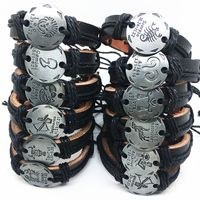 24pcs / lot Atacado Mix 12 constelações Handmade pulseiras de couro para mulheres dos homens Bangles Pulseiras marca dropshipping Atacado novo