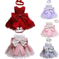 Çocuklar bebek yay parti dantel elbise düğün nedime elbise prenses 0-24m kızlar kolsuz yay elbise