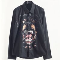 Ny Mens Stylist Black Shirt Mens Mode Hund Head Printed Slim Fit Långärmad Mens Shirts Casual Cotton Shirt