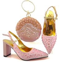 Rosa Frauen Schuhe mit schönen Kristallstil Afrikanische Kleid Pumps Match Handtasche Set MD012, Ferse 9 cm