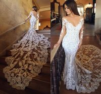 Incrível capela trem laço vestidos de casamento sereia 2020 poeta mangas compridas sexy aberto traseiro profundo decote em v applique vestido de vestido de noiva de luxo