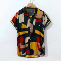 Algodón Camisa hawaiana de los hombres gira el collar abajo geométrica verano de la impresión camisas para hombre 2019 de Calle Vestimenta Camisa Masculina
