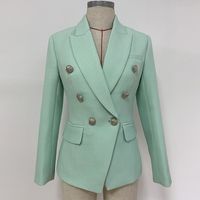 Yüksek Kalite Yeni Varış Kadın Nane Yeşil Blazer Takım Aslan Baş Düğmesi Kruvaze Uzun Kollu Ceket Kadın Ince Ofis Suit P770