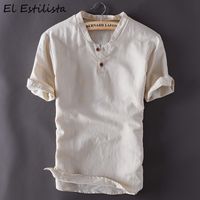 2019 chinês mens casual camisa de linho de manga curta dinam marca verão roupas de linho de algodão slim fit tops moda camisas