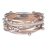 Multilayer lederen armbanden voor vrouwen femme kristal metalen kralen charme bohemian wrap armband vrouwelijke sieraden