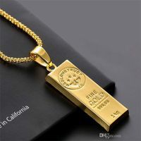 Best Stainless Steel Necklace Iced Out Golden Bar Shape Pend...