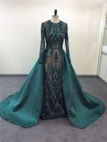 두바이 Abaya 새틴 긴 이브닝 드레스와 Sequined 자 수 2020 짙은 녹색 레드 샴페인 파티 드레스