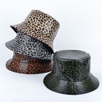 PU de la impresión del leopardo dos lados del sombrero del cubo del sombrero sombrero de pescador recorrido al aire libre del sol del casquillo sombreros para hombres y mujeres