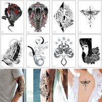 Zwart Tattoo Schets Ontwerp Tijdelijke Fake Sticker Tijger Olifant Snake Crane Dragonfly Beauty Woman Picture Cool Body Makeup Transfer Tattoo