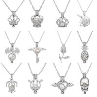 Perle Perle Anhänger Loceket Halskette Silber Überzogene Käfig Liebes Wunsch Natürliche Perle Auster Perle Medaillon Halsketten für Frauen DIY Meerjungfrau Seepferdchen