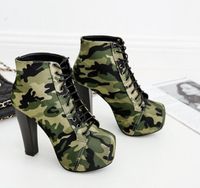 Knappe leger fan camouflage vrouwelijke leger laarzen met kruisband waterdicht platform hoge hak dikke sexy nachtclub meisje vrouwen booties