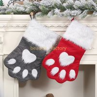 Weihnachtsstrumpf Socken Süßigkeiten Geschenk Tasche Nette Hund Pfote Formdekorationen Weihnachtsbaum Hängende Dekoration rot oder grau