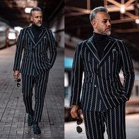 Black Men Suits listra branca Peaky Blinders Two Pieces Wedding Designer smoking Custom Made Mens jaqueta e calça