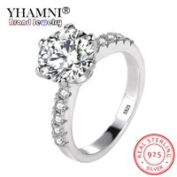 YHAMNI lujo 8mm 2ct corte redondo de la piedra preciosa de Moissanite de boda anillos de compromiso para las mujeres 925 joyería de plata Marca nupcial anillo R427
