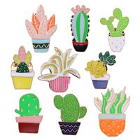 Harajuku девушка женщин унисекс Творческого Pins Дети Cartoon Трава вазон Растение Знак Ювелирных Cactus Цветы падение Масло Брошка Подарки