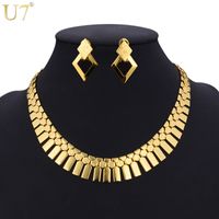 U7 Dubai Duży Złoty Kolor Kolczyki Choker Naszyjnik Zestaw Dla Kobiet Geometria Geometria Moda Etiopski Afryki Kostium Zestaw Biżuterii S460