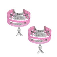 Leder Seil Wrap Cancer Awareness Armband Glaube Glaube Hoffnung Brust Charms Retro Persönlichkeit Handgemachte Schmuck für Frauen Mädchen Geschenk