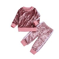 Gyratedream Girls Velvet Tracksuits Crewneck Sweatshirt Long Sleeve Tops Long Pants Trousers 2Pcs Sportswear Clothes Set for 1-6 Years Old Kids