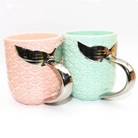 Cola de sirena de cerámica del vaso de cerámica creativa taza de té de la taza de café taza de desayuno tazas de leche con oro mango de plata tazas del viaje DBC DH1098