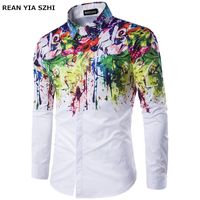 2018 heiße Männer Mode Männer Hemd Muster Design Langarm Farbe Farbe Druck Slim Fit Casual Hemd Größe M-3XL
