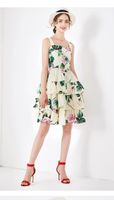 Весна и лето 2020 Новая Роза печать суспендер высокая талия платье чистый хлопок сокращение возраста большой торт длинная юбка женщина AAA1