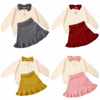 Bebek Kız Giysileri Çocuk Kazak Gömlek Etekler Giyim Setleri Toddle Örme Tops Mini Elbiseler Suits Newborm Yün Butik Tees Etekler D6496