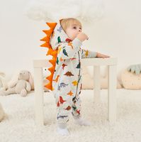 Dinosaur Baby Clothes Cartoon Toddler Boys Hooded Rompers Co...