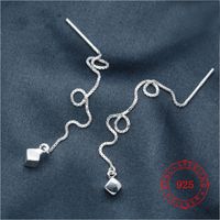 Threader Dangle Long Chain 925 Silver Ear Line Earring Cube ...