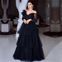 Formal preto A Line vestido de noite Illusion Andar de comprimento 2020 Celebrity Party Dresses Prom vestidos Plus Size fora do ombro