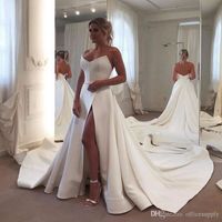 Простой элегантный дешевые Vestido де Novia линия свадебные платья без бретелек высокая сторона Сплит свадебное платье Свадебные платья лиф вечернее платье