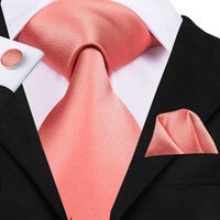 2020 män slips silke persika slips toppkvalitet guld röd blå rosa korall solid slipsar för män bröllopsfest affärer hanky manschettknappar set