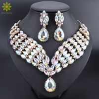 Indian Jewellery Sets AB Color Crystal Bridal Jewelry Sets Rhinestone Party Wedding Costume Necklace Earrings Sets for Brides