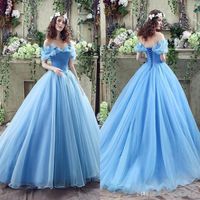 Ny av axlar Prom Klänningar Beaded Butterfly Organza Lång Backless Real Image Cinderella Ocean Blue Ball Gown Evening Party Gowns