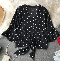 2019 Spring Women Flare Sleeves Lace Up Bow Knot Tops V- neck...
