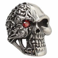 Heren Sieraden Grote Gotische Dubbelzijdige Cyclopia Skull Ring Rvs Vintage Band Rode Cubic Zirconia - Black Silver - door Mate Ring