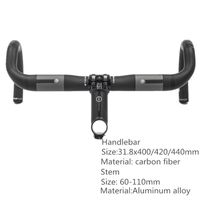 New Bike Steering Wheel Carbon Fiber Grip + Aluminium Alloy Rice Ultralight Bike Stem Black Matt Bike Parts