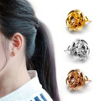 Fashion Crystal dangle Stud Earrings 316L Titanium Steel Ros...